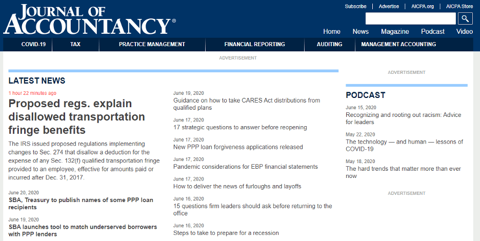 Journal of Accountancy Main Page