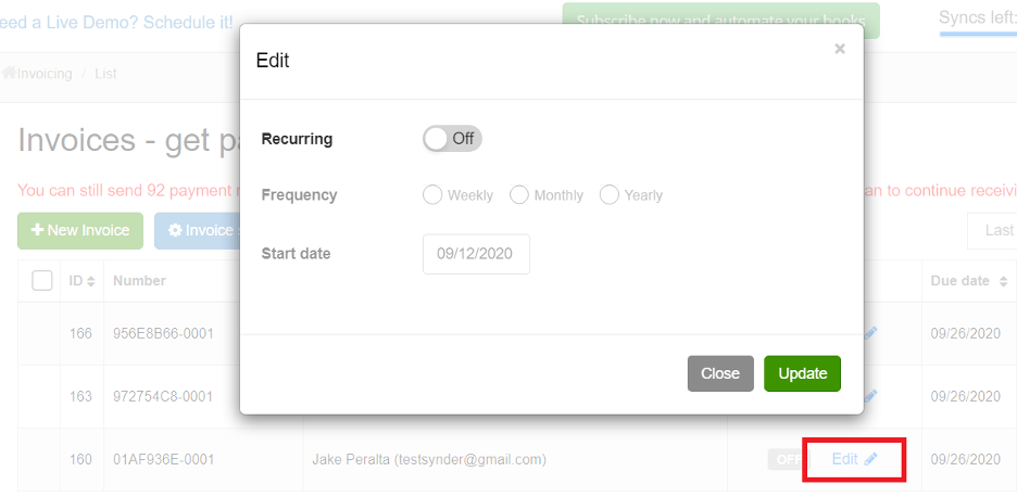 enable recurring to your existing invoiced