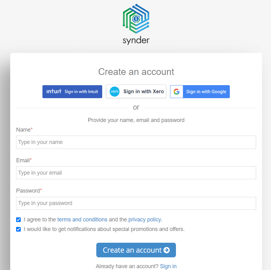 Synder create an account