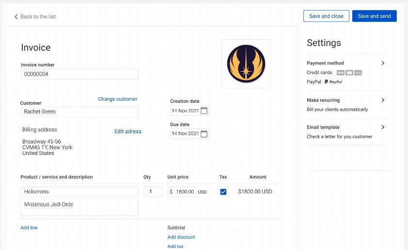 Synder Sync: Invoice example