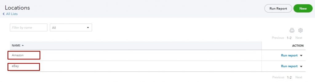 enable Location Tracking in QuickBooks Online and created a separate location for each platform