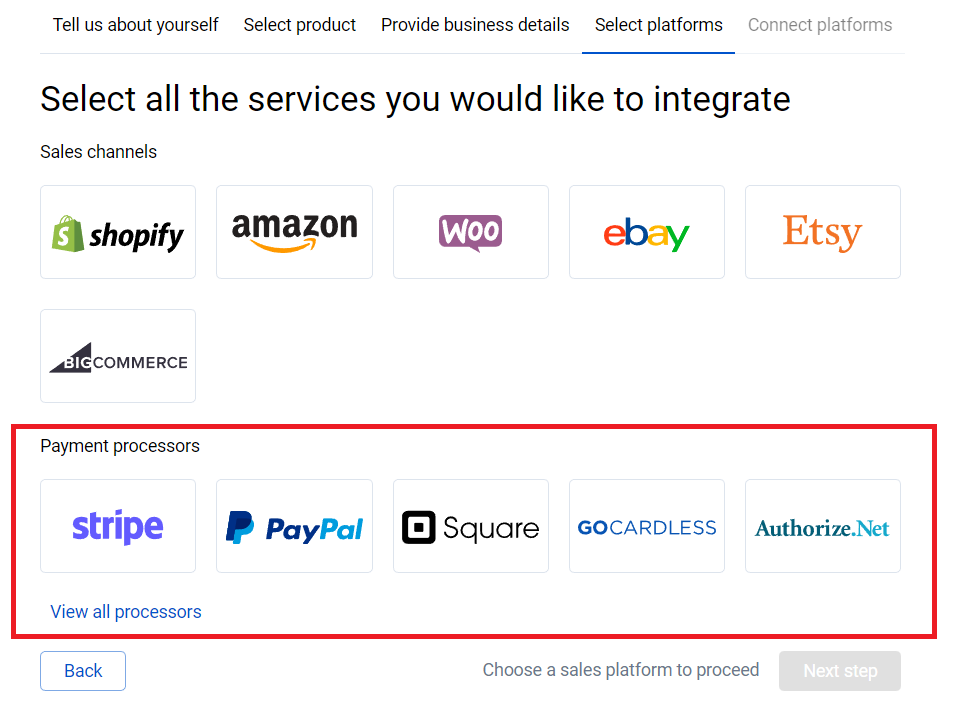 Integration with payment platforms, Synder payment platforms options