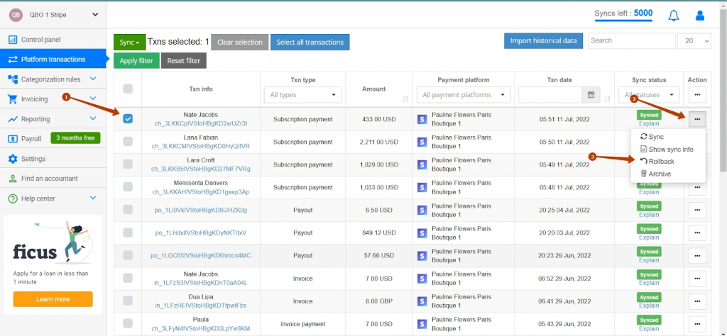 Synder Sync: how to use Rollback feature