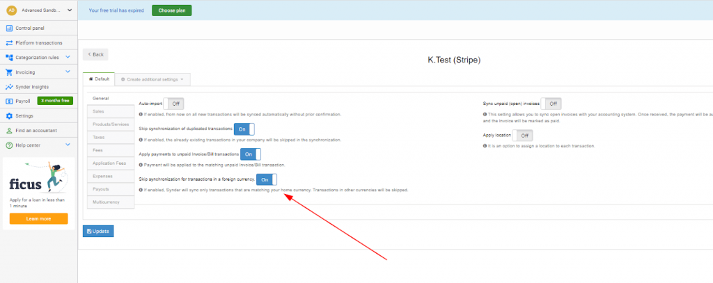 Synder settings for multi-currency