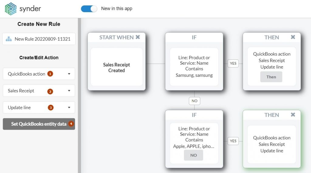 Synder Sync: Smart Rules, create action