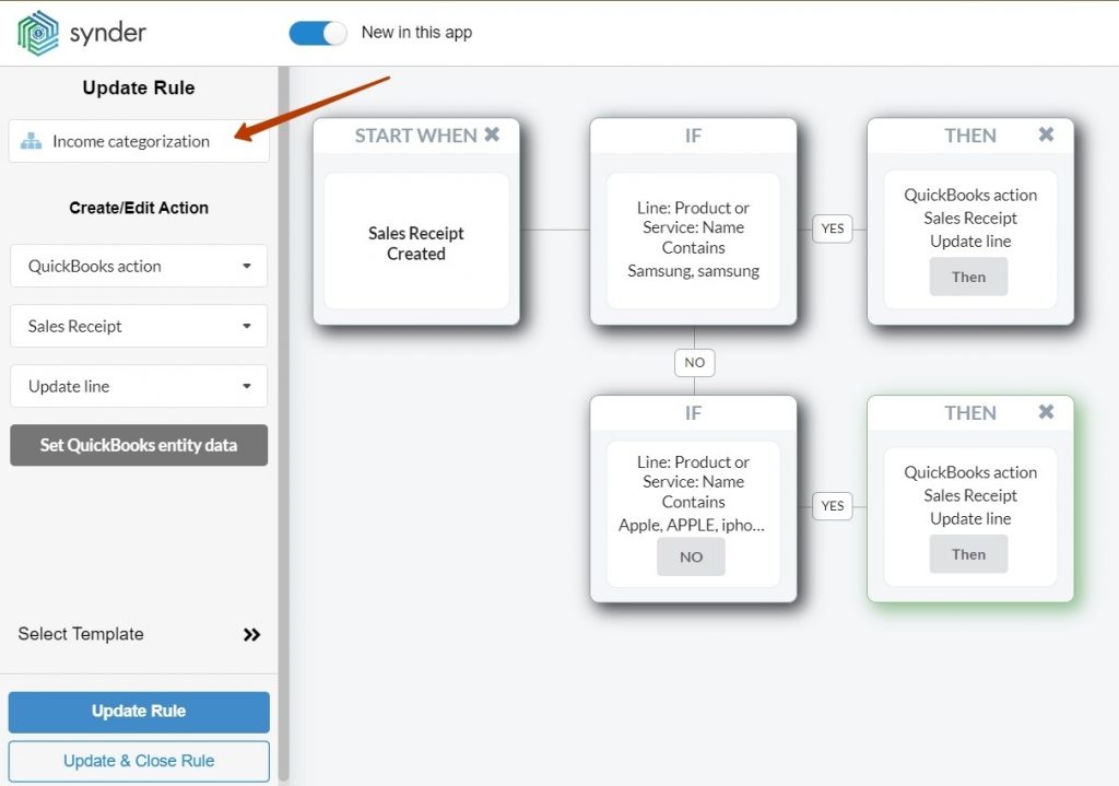 Synder Sync: Smart Rules, create name