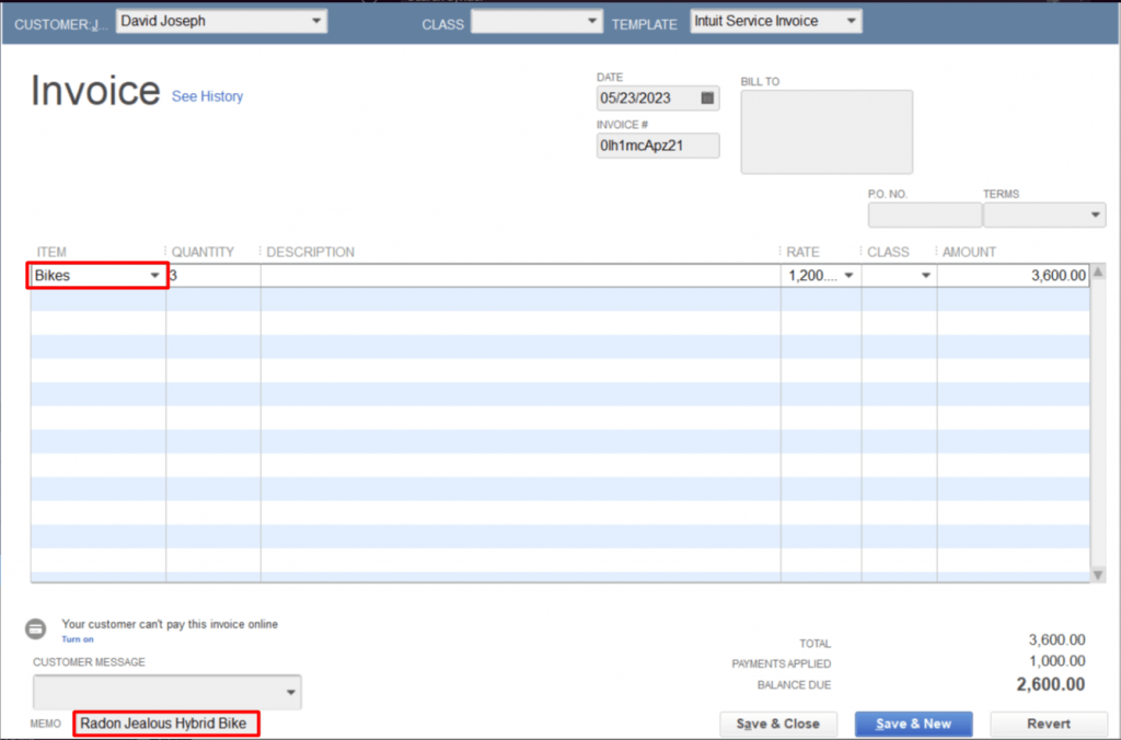 Synder: Applying memo to invoices