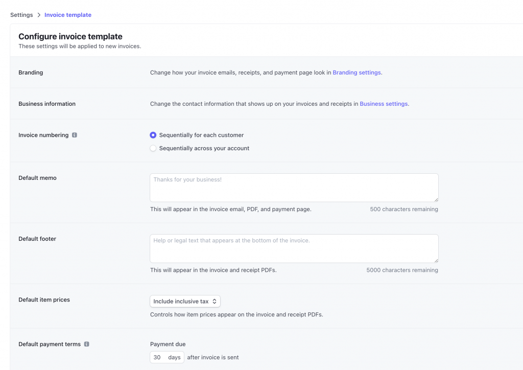 Send Stripe invoice: invoice template