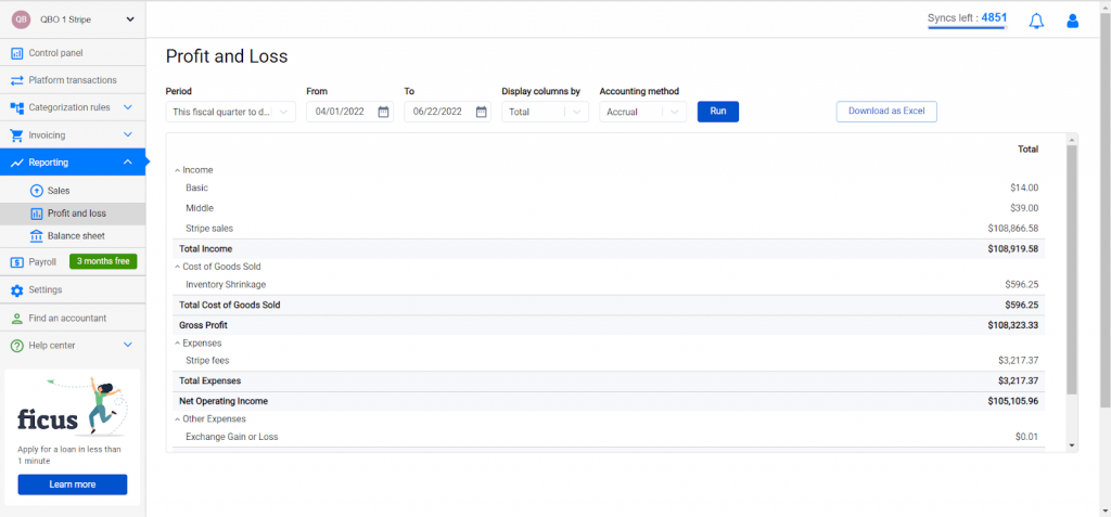 P&L template: generating a P&L statement in Synder