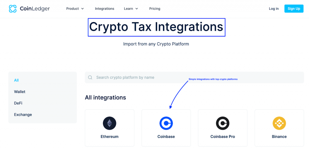 Crypto tax integrations