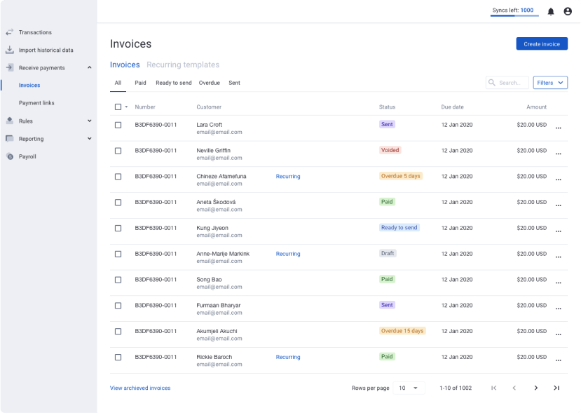 Synder invoices