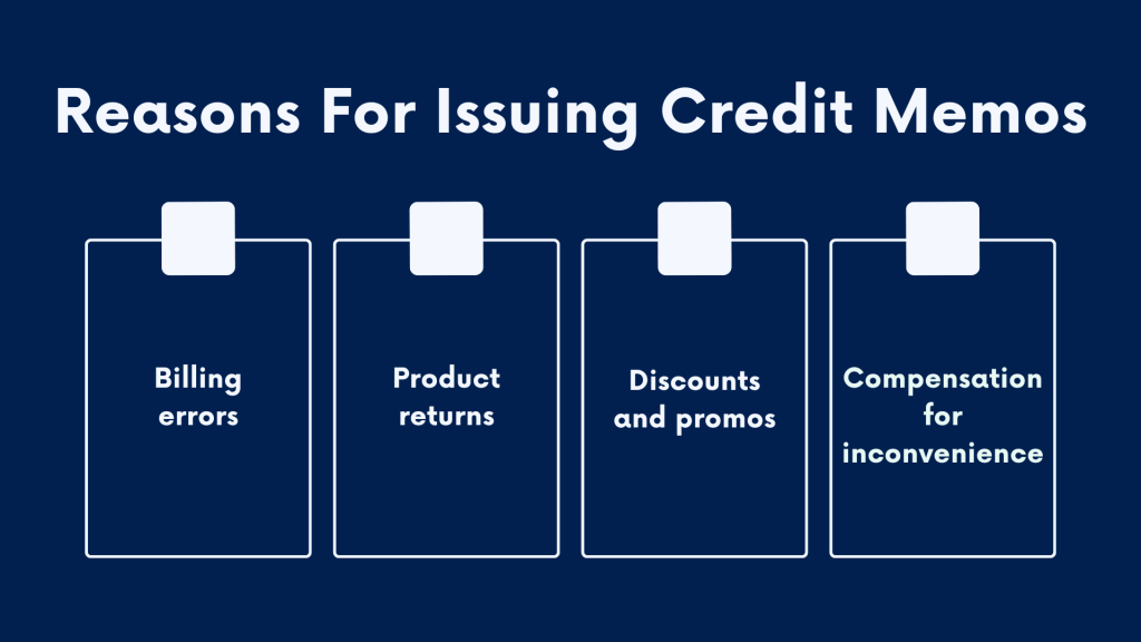 Credit memo: reasons for issuing credit memos