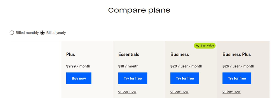 Plans comparison