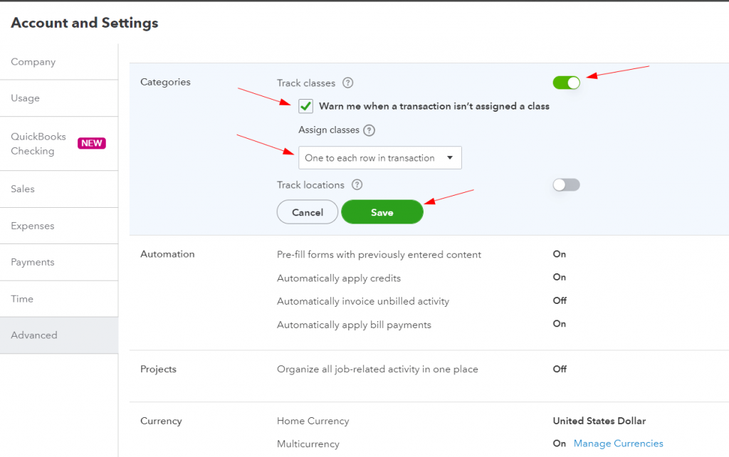 QuickBooks Online: Categories