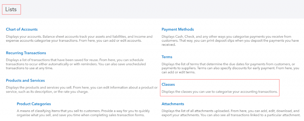 QuickBooks Online: Classes