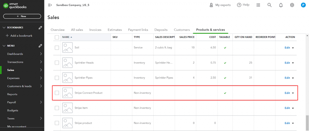 Stripe Connect account in QuickBooks