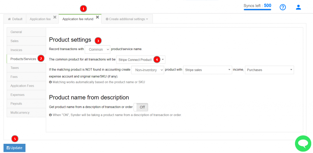 Synder Sync: Product settings