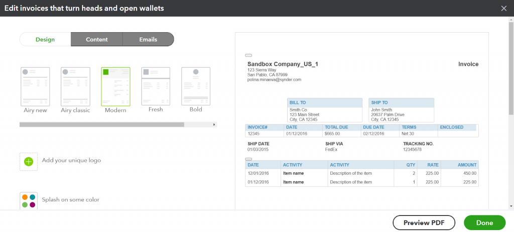  Choose invoice template