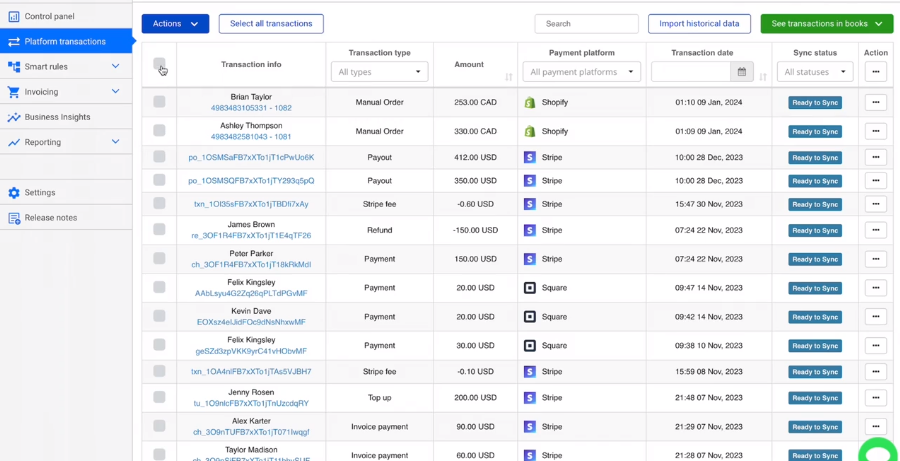 QuickBooks certification: example of Synder dashboard