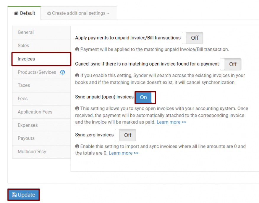 Sync unpaid invoices feature