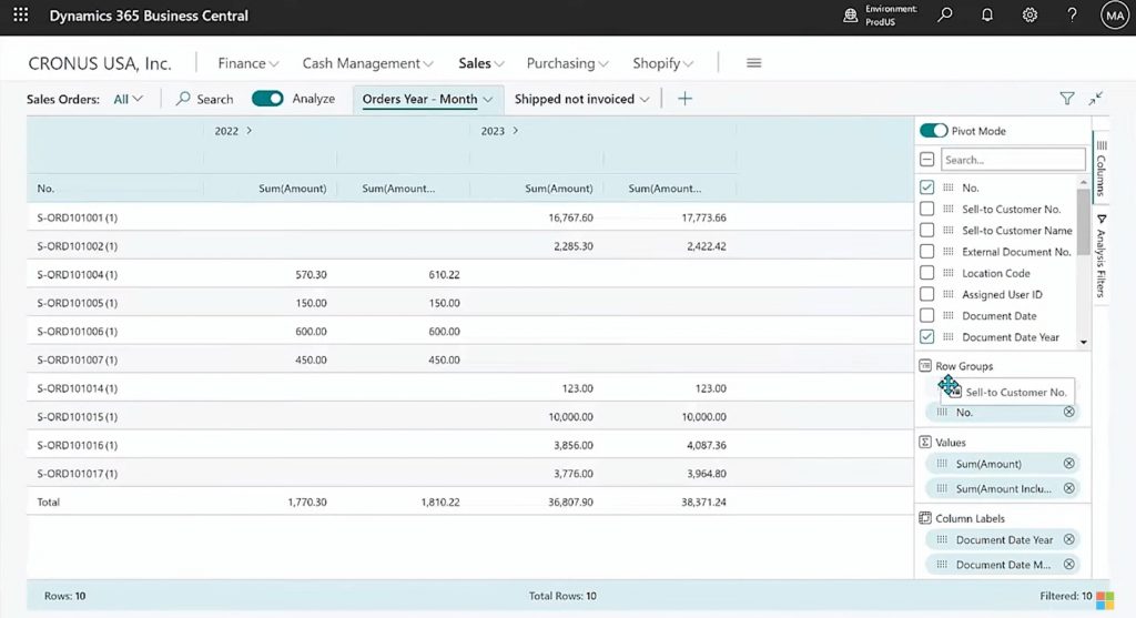 Microsoft Dynamics 365 interface