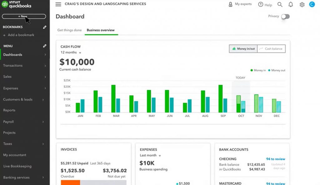 QuickBooks Online interface