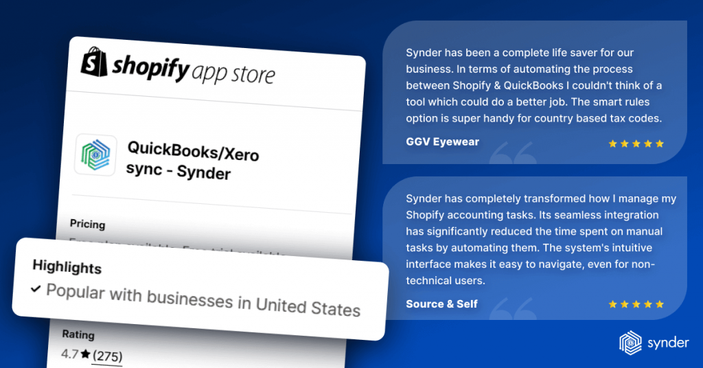 Synder highlighted as popular with businesses in the US on Shopify App Store