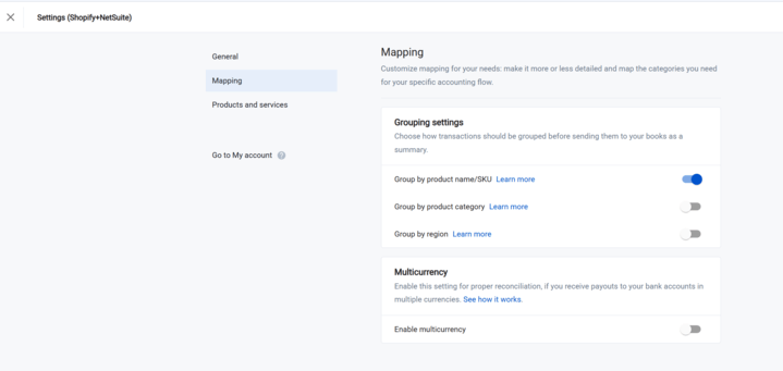 Account mapping in Synder