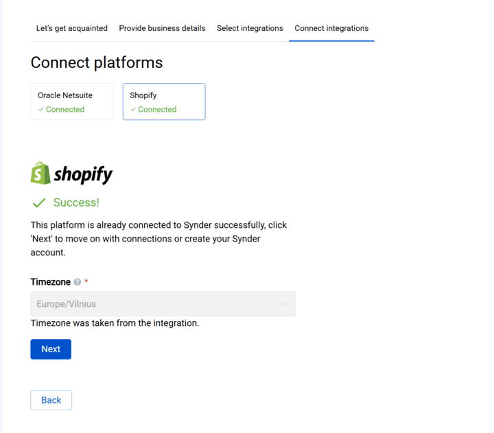 Connecting Shopify to Synder