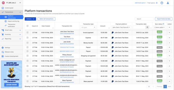 Syncing PayPal transactions in Synder