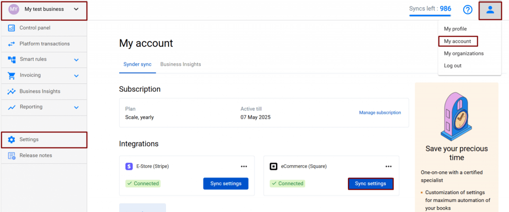 Synder main dashboard