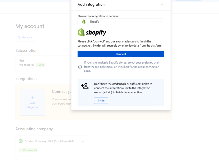 Connecting Shopify to Synder