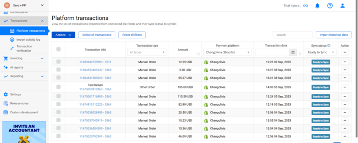 Reviewing and filtering imported transactions in Synder