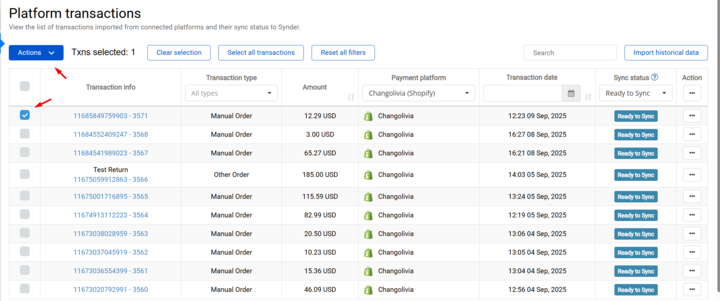 Running a test sync of historical transactions