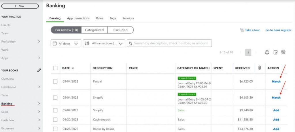 Reconciling data in QuickBooks Online