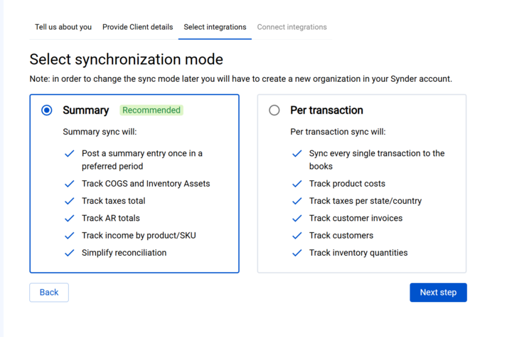 Selecting sync mode in Sydner