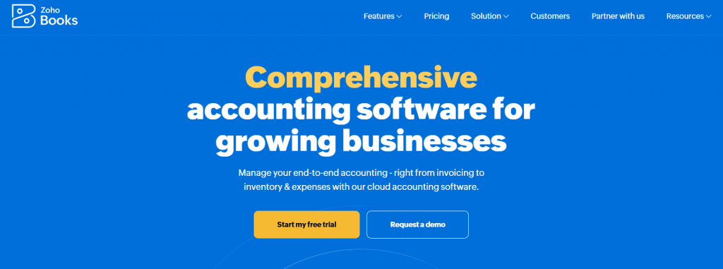 zoho books interface