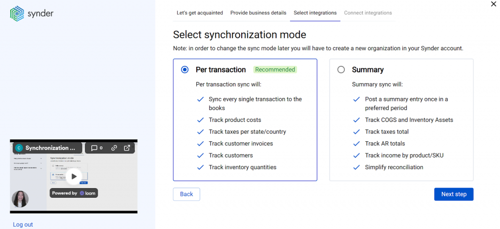How to choose the sync mode in Synder