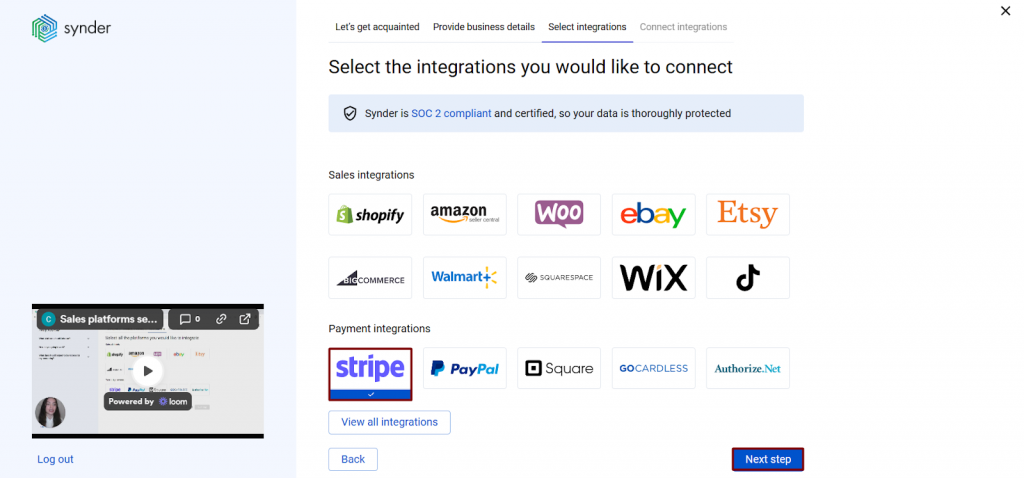 How to select the platforms  you want to integrate to Synder