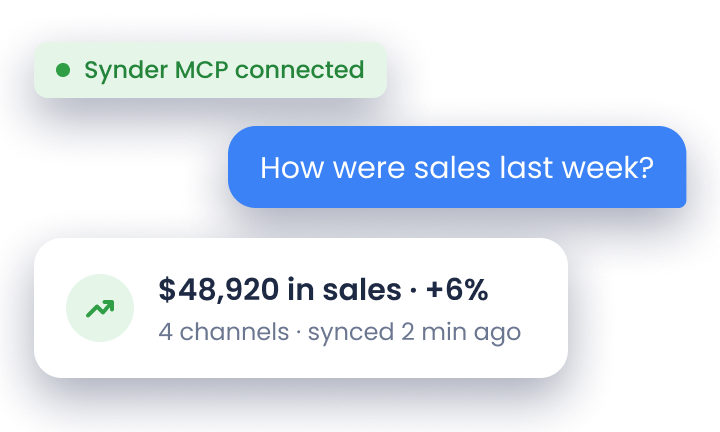 Synder MCP connected — sales dashboard preview