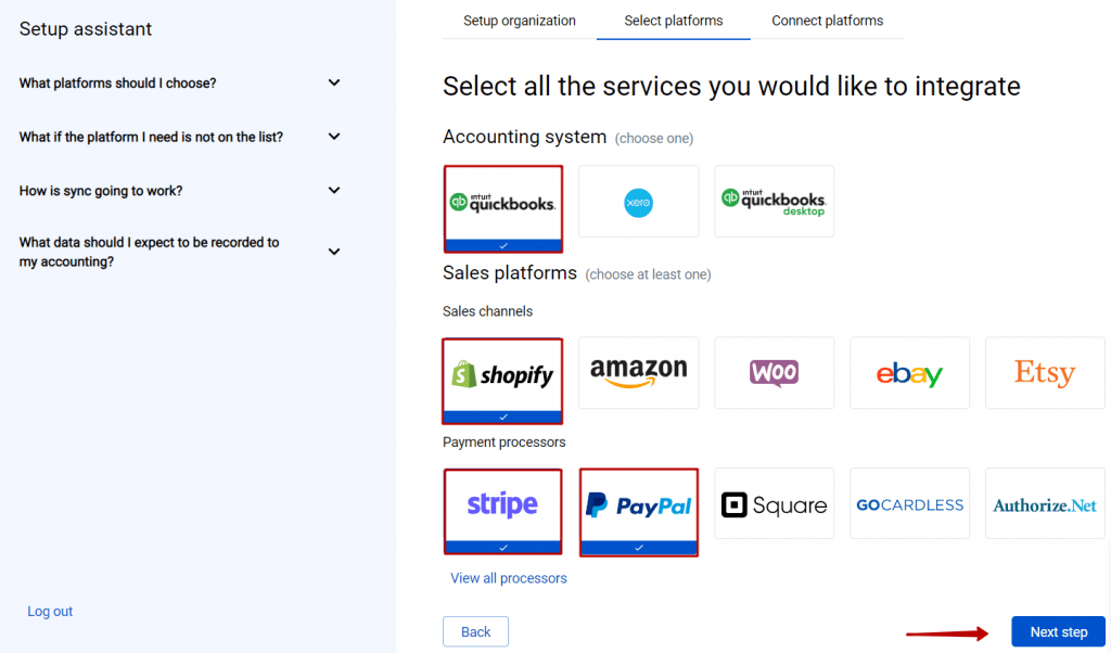 Select platforms Shopify connect
