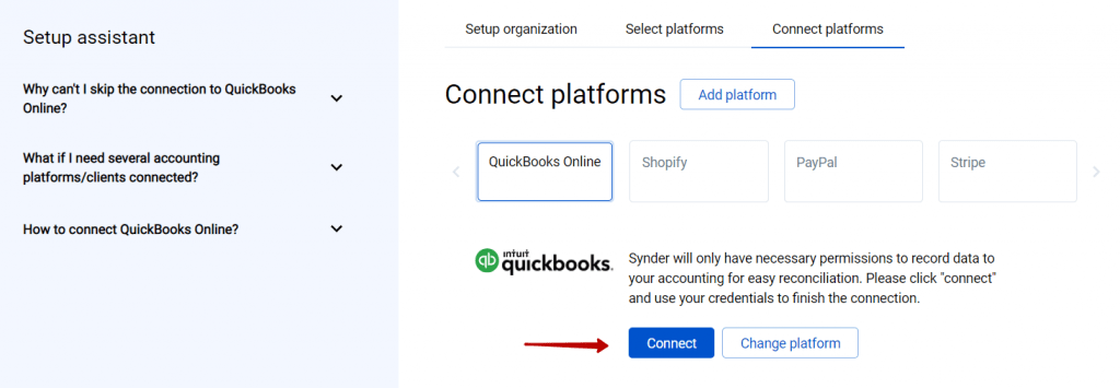 Connect Platforms QuickBooks to Shopify