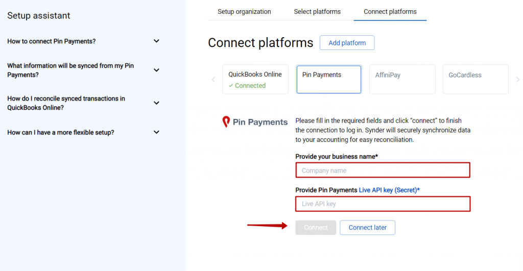 Connect PinPayments to Synder
