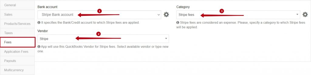Sync Stripe with QuickBooks Online: Fees settings