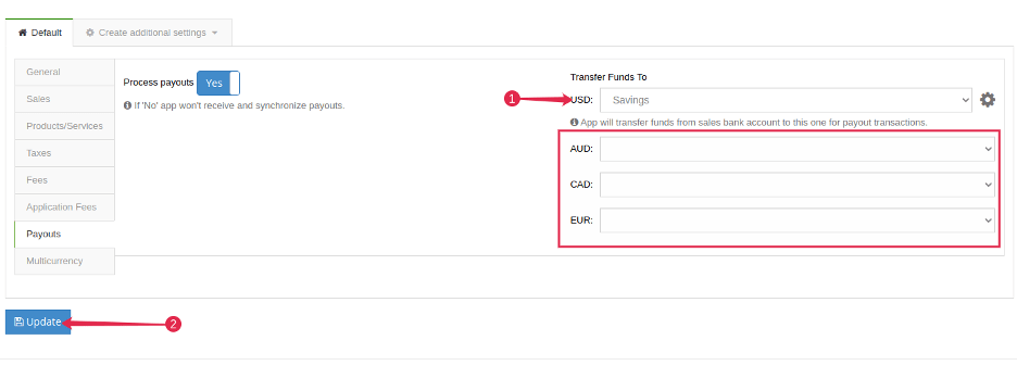 Payouts-tab to set up multicurrency transactions syncing