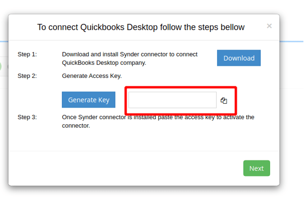 QuickBooks Desktop Connection access key