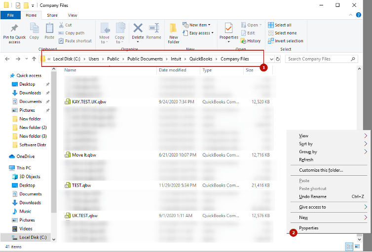 Learn how to go to the Companies directory where your QuickBooks Desktop file is located and right-click