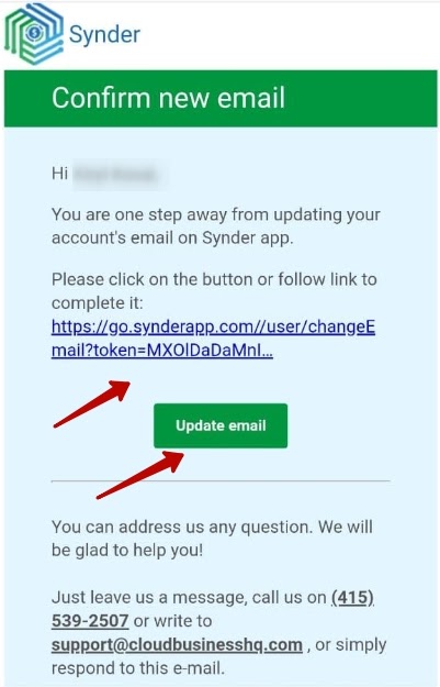 Synder email confirmation