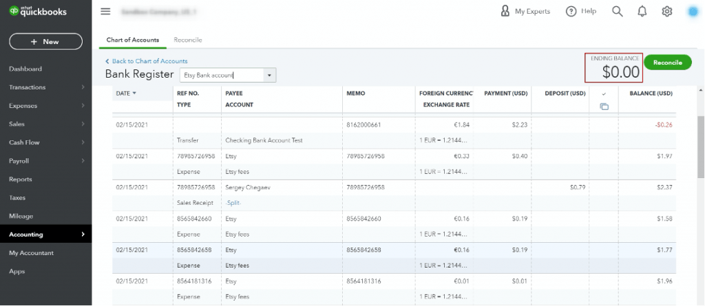 reconcile Etsy transactions in QuickBooks Online