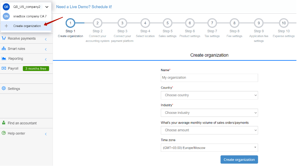 add another QuickBooks or Xero company